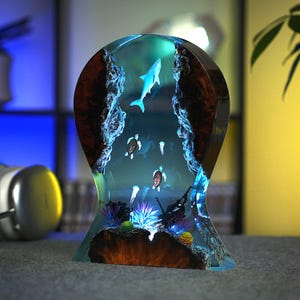 オーシャン樹脂製ヘッドホンスタンド（LED付き） - デスク装飾 PC ゲーム