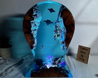 Headphone stand resin, Manta rays resin night light, Ocean decoration, gift for him, gift for scuba diver, Christmas gifts