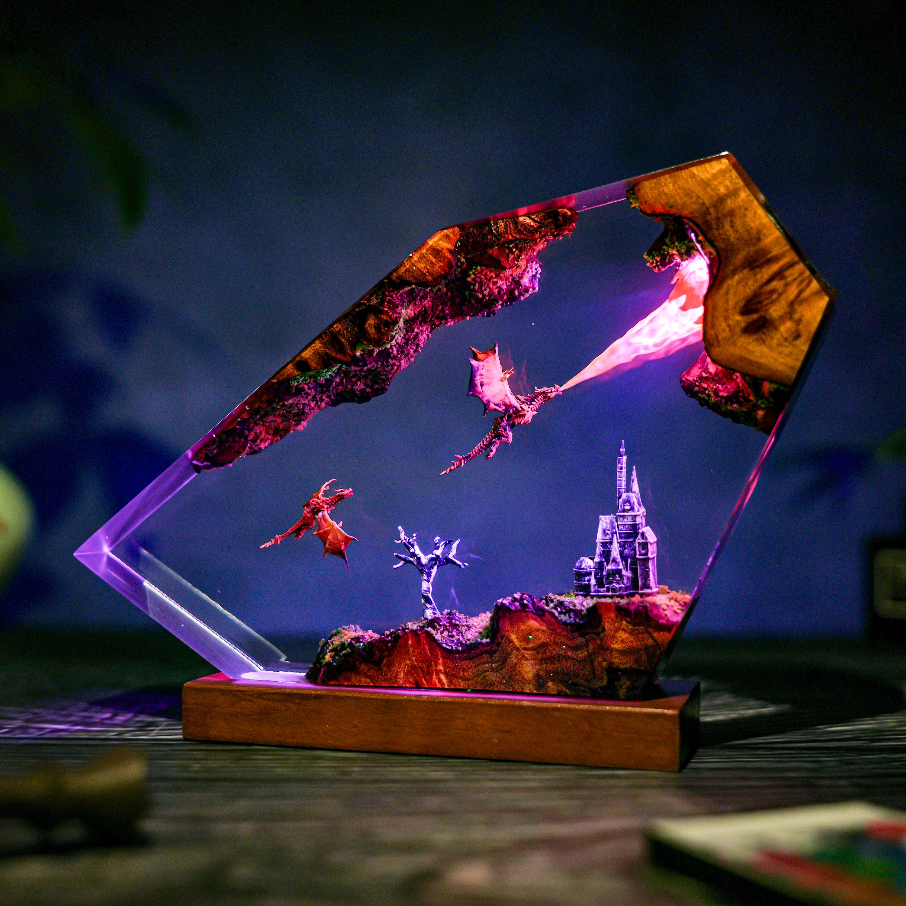 Fire Dragon Resin Lamp: Handmade Fantasy Diorama Night Light - Etsy