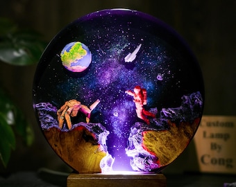 Project Hail Mary resin lamp, Rocky figure, Ryland Grace gift, sci fi night light, space diorama lamp, handmade epoxy lamp, Christmas gift
