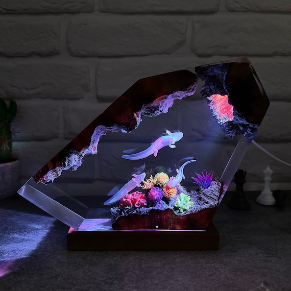 Axolotl resin lamp, Mexican Salamander resin art lamp, unique resin gifts for daughter, home decoration, gift for her, Christmas gift