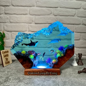 Manatee resin lamp, orca resin night light, ocean decoration, wedding resin gifts, home decor, handmade gift, gift for him, gift for her