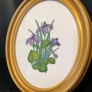 Vintage Gold Framed Floral Needlepoint Art