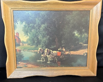Vtg Paul Detlefsen The Big Moment Lithograph in Scalloped Edge Wood Frame 14 x17