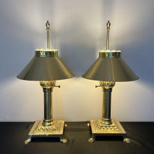 Vintage Paris Orient Express Istanbul Brass Table Lamps Adjustable Shades Patina