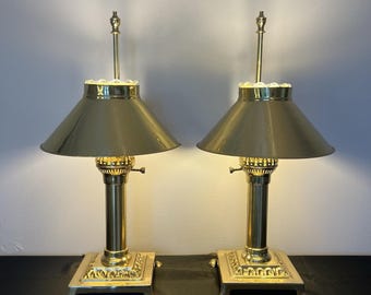 Vintage Paris Orient Express Istanbul Brass Table Lamps Adjustable Shades Patina