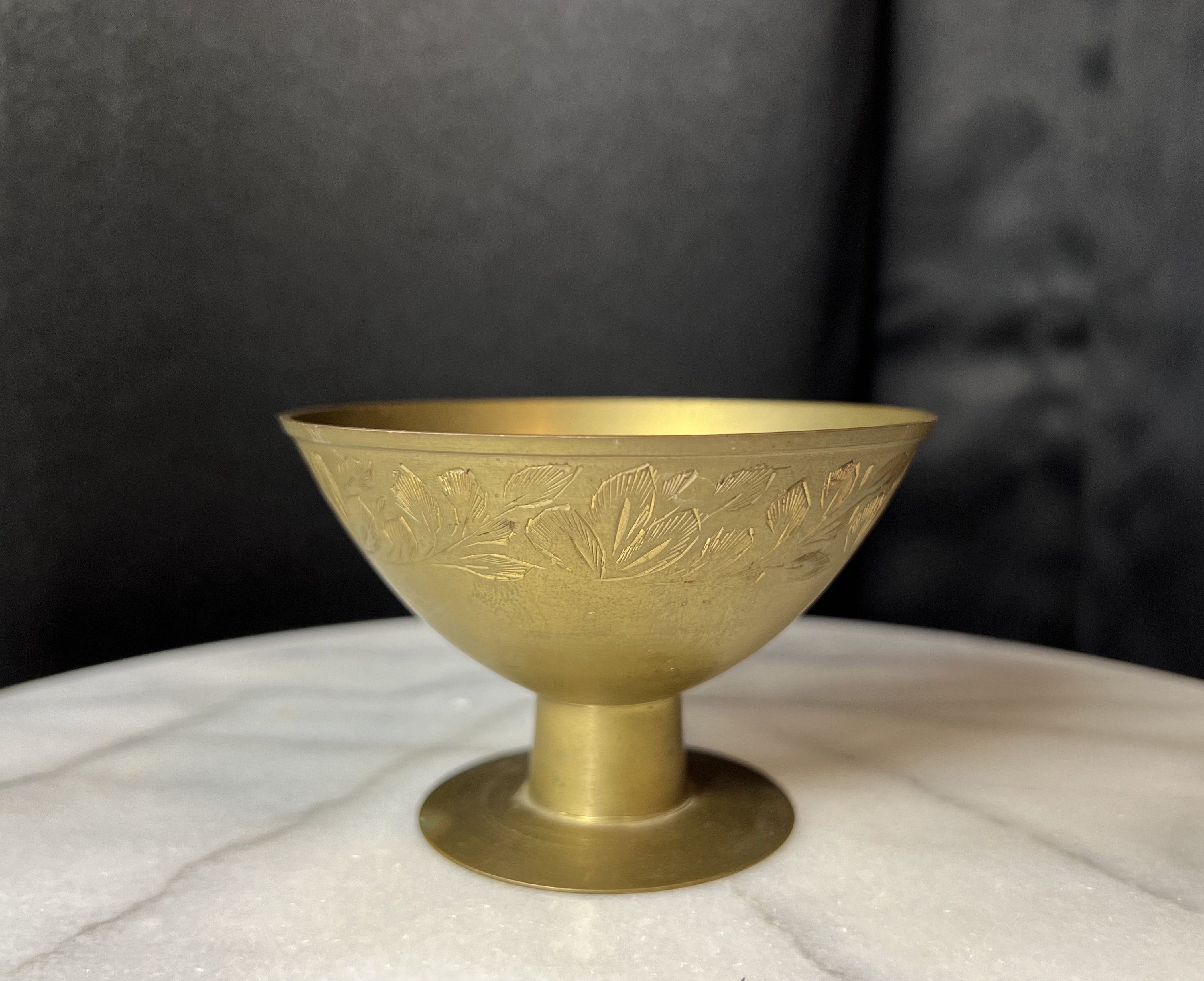 Petite Hand Etched Brass Pedestal Bowl