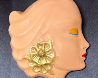 Vintage Chalkware Art Deco Woman Silhouette Wall Hanging