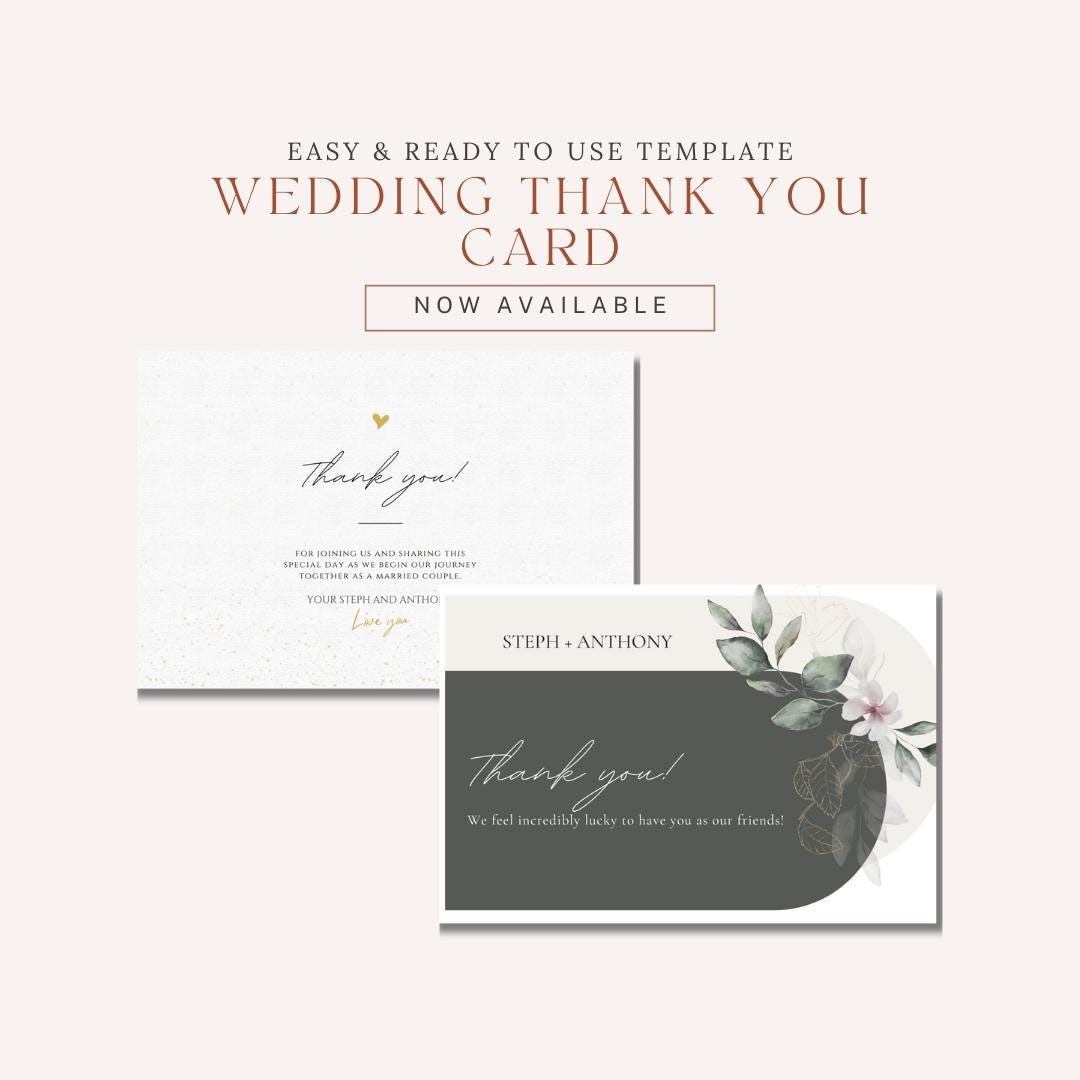 Editable Wedding Thank You Card Canva Template Minimalist Floral Design ...