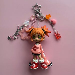 Véritable POP MART Lil Peach Riot : Chargement en cours ! Série - Gigi-pom-pom girl - Porte-clés fait main avec boîte, carte et breloques - Figurine en vinyle