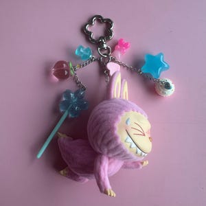 Genuine POP MART Lazy Yoga Series - Sweating – Handmade Keychain w/ Box, Card & Charms – The Monsters (Labubu) Vinyl Figure