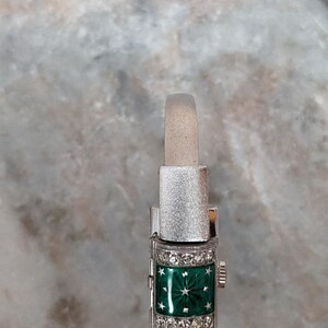 Vintage Chandler Silver Tone Peek a boo Watch Green Enamel Star White Gem Accent image 3