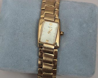 Vintage Seiko Gold Ton Armband Uhr Rechteck Tank Slanted Zifferblatt 7 in