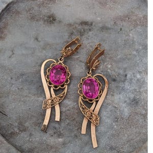 Vintage Unmarked 14k 1950s Rose Gold USSR Decorative Filigree Earrings