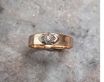 Vintage 1990s 14k Gold Deco Retro Inspired Simple Band Ring Size 6.75