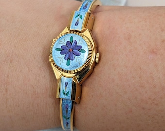 Rare RITMA Vintage Swiss Gold Plated Women Watch With Gold Leaf