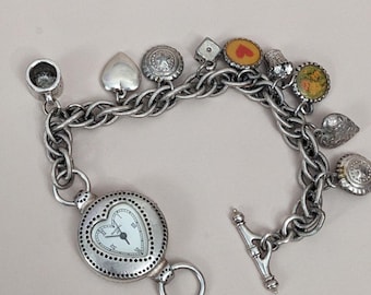 Vintage John Wind Maximal Art Silber Ton Charm Armband Uhr 18 cm Arbeiten