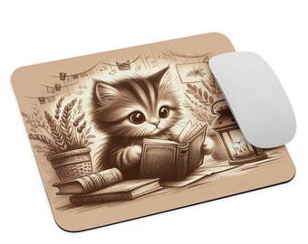 Mouse pad, Bookworm Kitten, Cute Cat / Mouse pad
