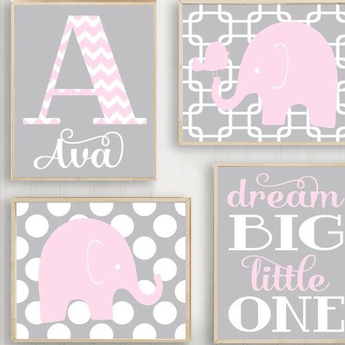 Pink and Grey Nursery. Elephant Nursery. Dream Big Little One. Etsy
