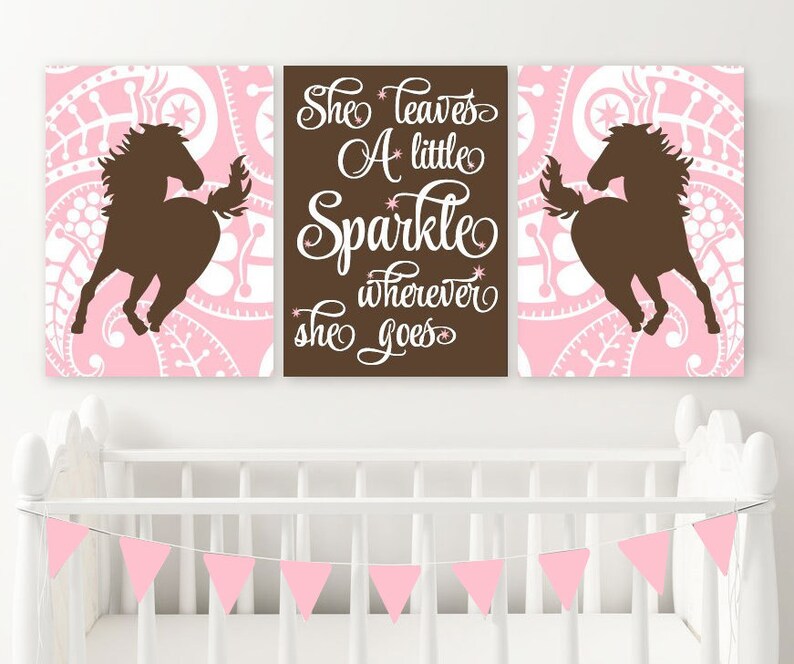 Girl Horse Wall Art Cowgirl Bedroom Decor Baby Girl Nursery Decor Canvas Or Prints She Leaves A Little Sparkle Horse Paisley Set Of 3