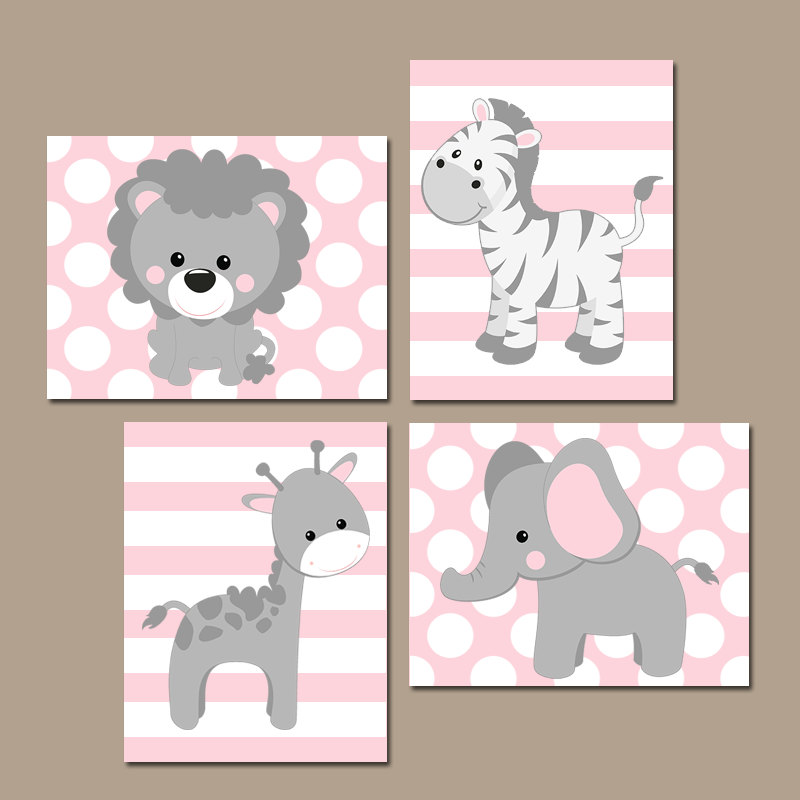 Baby Girl Nursery Wall Art Pink Gray Nursery Decor Elephant Etsy