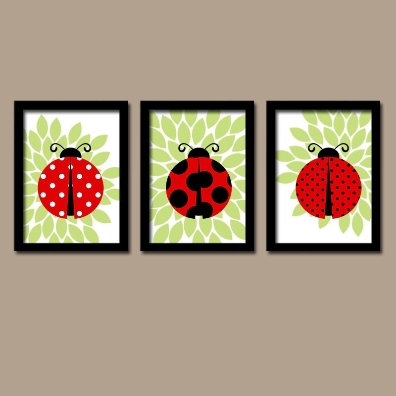 LADYBUG Wall Art CANVAS or Prints Baby Girl Nursery Decor Etsy