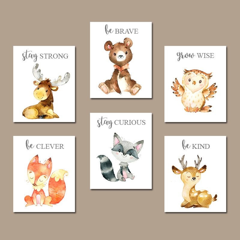 WOODLAND Animal Quotes Nursery Wall Art Woodland Animal Etsy