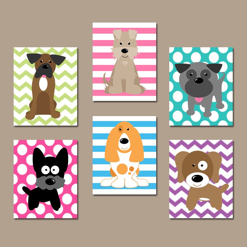 DOG Wall Art CANVAS or Prints Baby Girl Nursery Decor Puppy Etsy