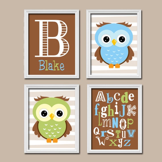 Items similar to BABY BOY Nursery Wall Art, Boy OWL Wall Art, Child