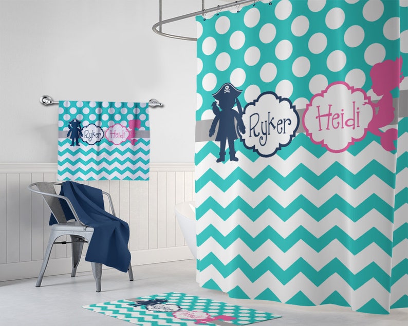 Pirate Mermaid Shower Curtain Boy Girl Bathroom Decor Image 0