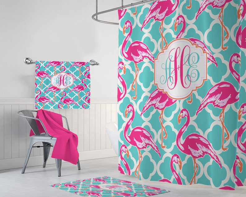 Flamingo Shower Curtain Lilly Bathroom Decor Girl Image 0
