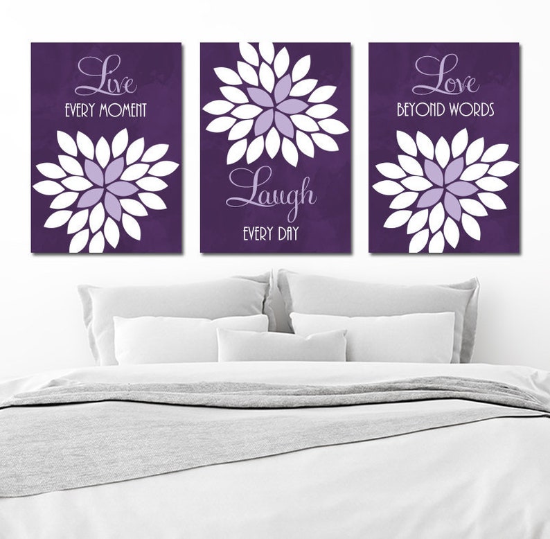 Live Laugh Love Wall Art Purple Bedroom E Decor Canvas Or Prints Bathroom Flower Set Of 3 Artwork