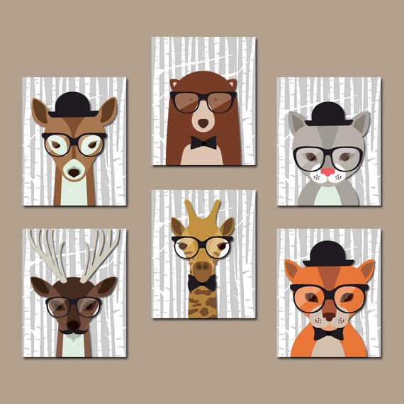 Hipster Woodland Animals Wall Art Nursery Decor Image 0