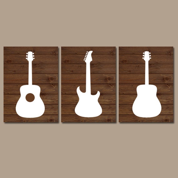 Wood Guitar Wall Art Theme Nursery Boy Bedroom Image 0