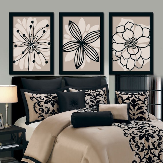 Beige Black Wall Art Bedroom Canvas or Prints Bathroom Decor
