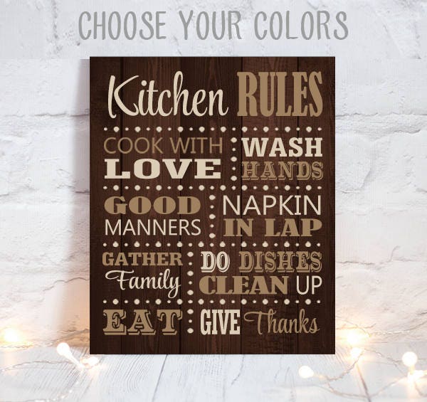 KITCHEN RULES Wall Art Dining Room Decor Canvas or Print Etsy
