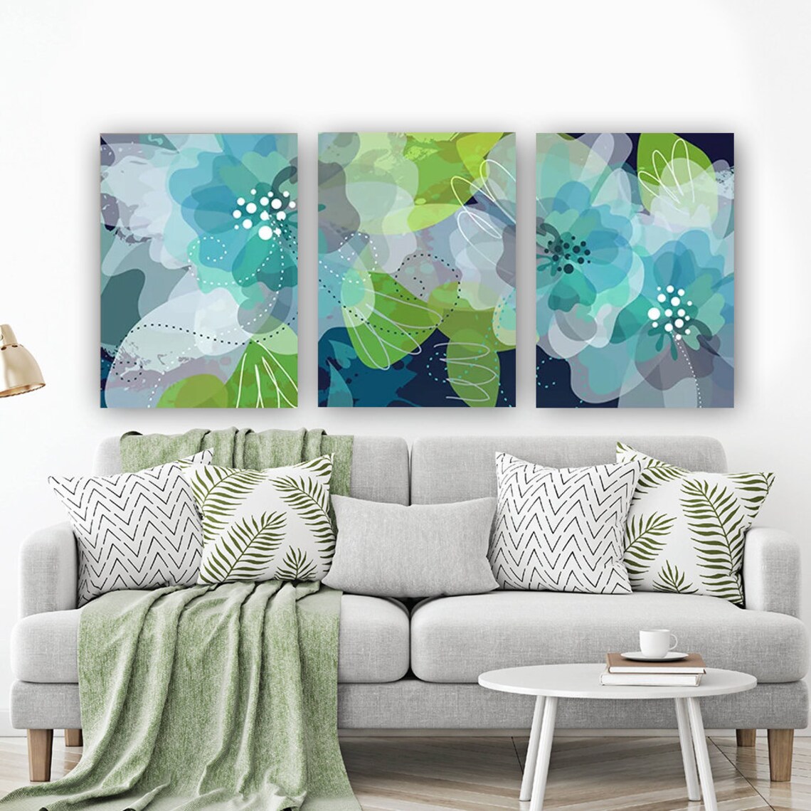 WATERCOLOR Flower Wall Art Watercolor Blue Green Flower Etsy