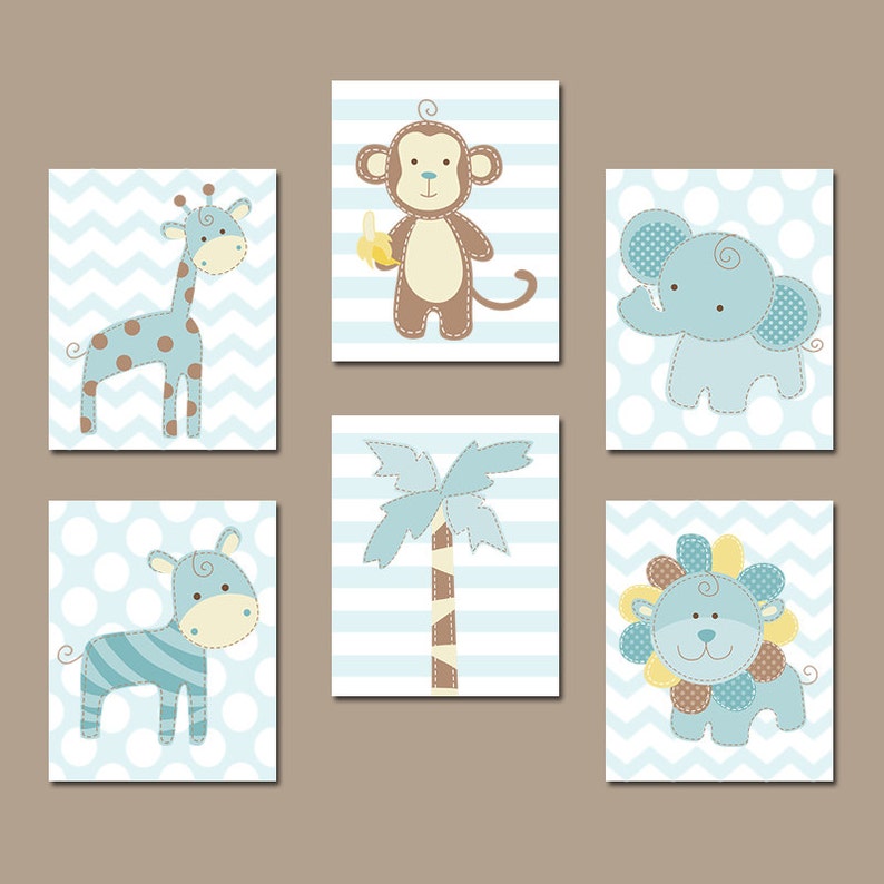 Safari Animals Wall Art Baby Boy Nursery Decor Canvas Or Prints Jungle Animal Theme Set Of 6