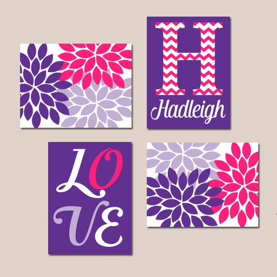 Girl Nursery Wall Art Hot Pink Purple Girl Bedroom Decor