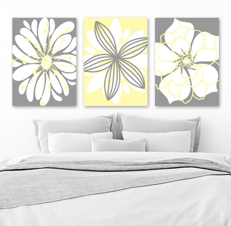 Yellow Gray Wall Art Canvas or Prints Flower Wall Art Etsy
