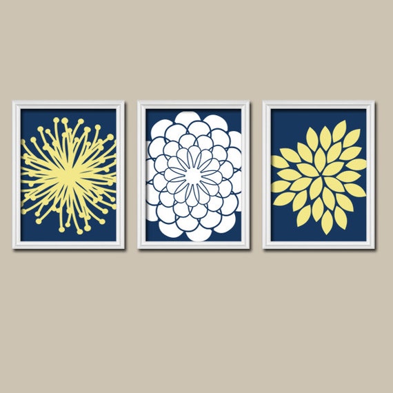 Items similar to Dandelion Wall Art CANVAS or Prints Navy Blue Yellow Floral Flower Petals Burst