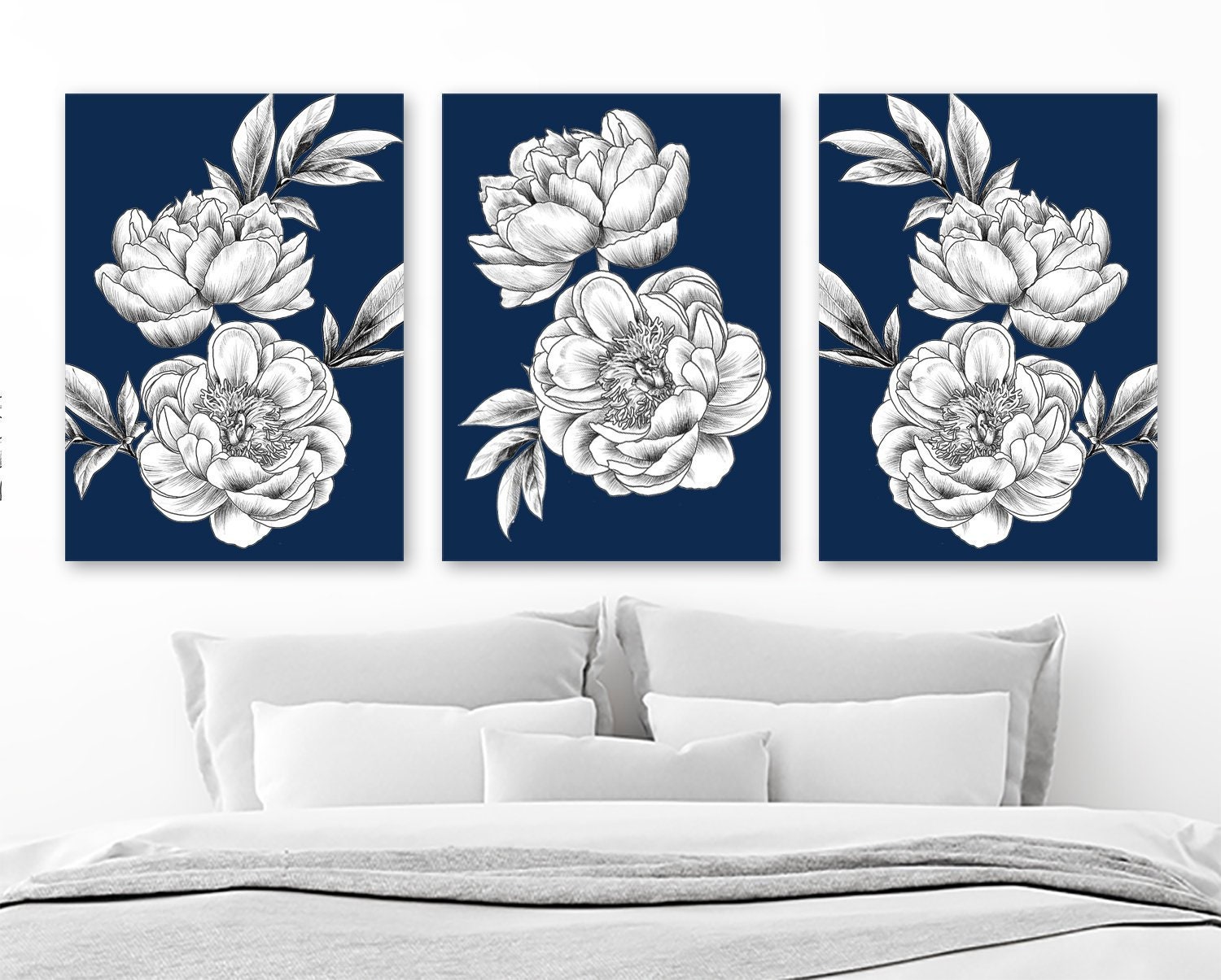 Navy Blue Peony Flower Wall Art Peony Flower Canvas or Print Etsy