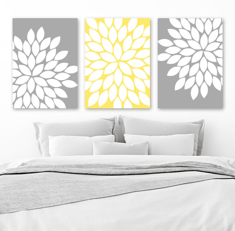 YELLOW GRAY Wall Art CANVAS or Print Yellow Gray Bedroom Etsy