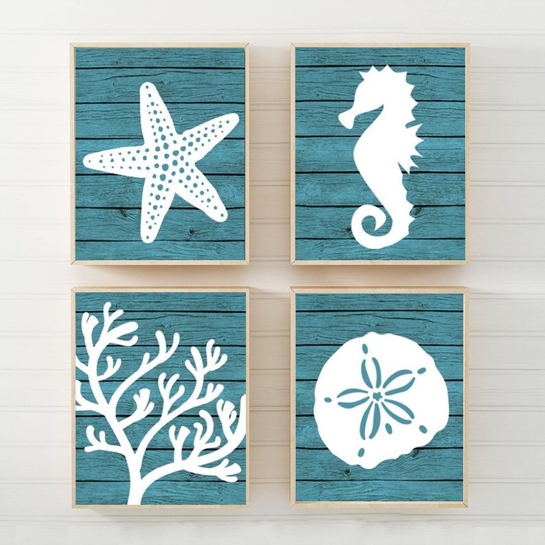 Beach Bathroom Wall Art Canvas Or Prints Nautical Nautical Etsy