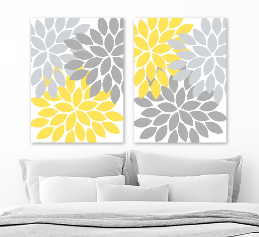 YELLOW GRAY Flower WALL Art Flower Canvas or Prints Yellow Etsy