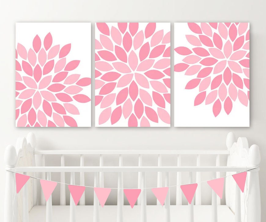 PINK Flower Wall Art Baby Girl PINK Nursery Decor Pink Etsy