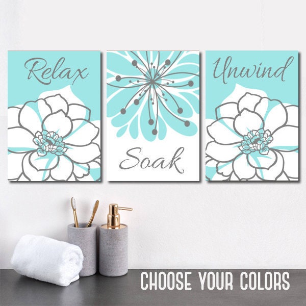 Aqua Gray BATHROOM Wall Art CANVAS or Prints Bathroom Wall Etsy