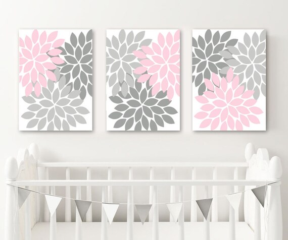 Pink Gray Nursery Wall Art CANVAS or Prints Pink Gray Bedroom | Etsy