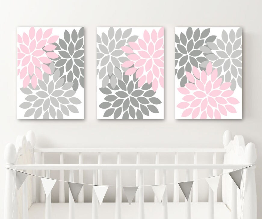 Pink Gray Nursery Wall Art CANVAS or Prints Pink Gray Bedroom Etsy