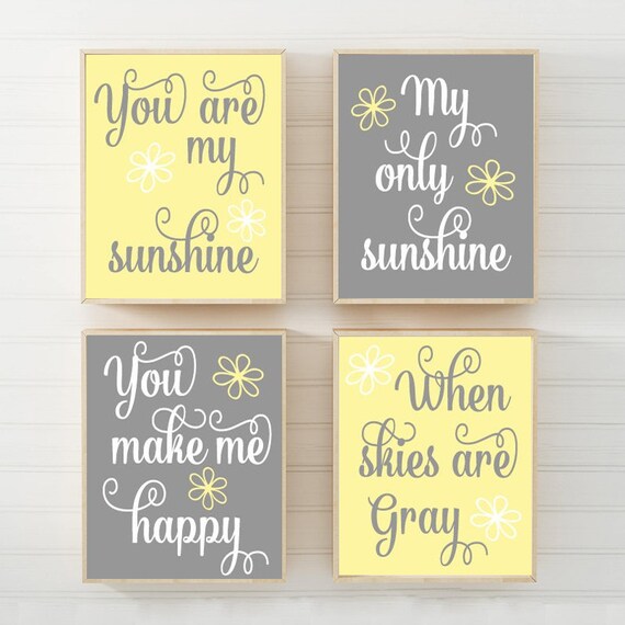 Yellow Gray You Are My SUNSHINE Wall Art Canvas or Print Etsy